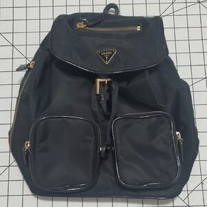GUESS Black Backpack with Gold Accents